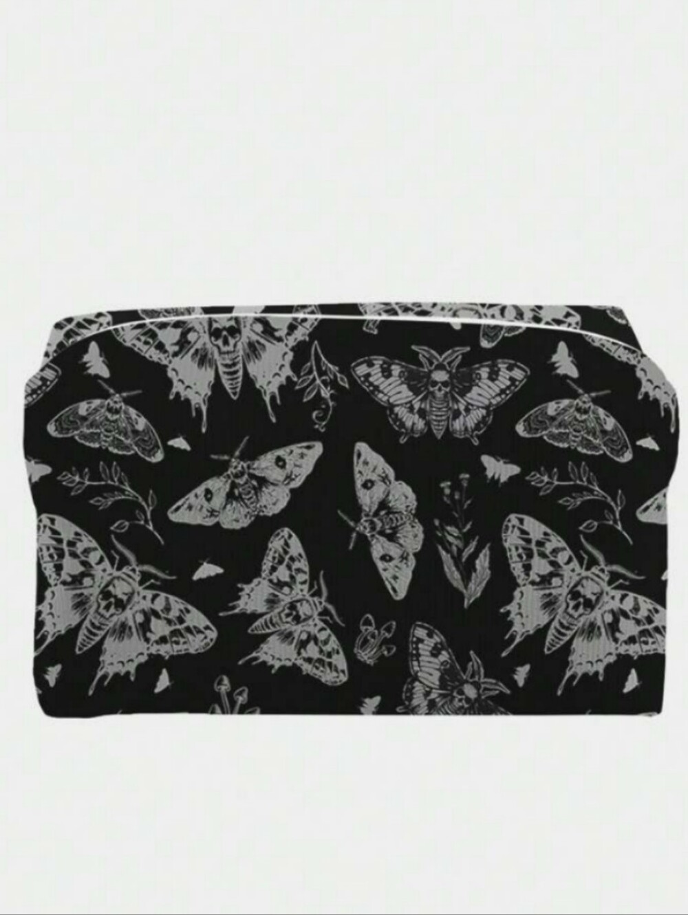 Gothic Cosmetic Bag with White Moth Print